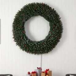 5ft. Clear LED Lights Flocked Artificial Christmas Wreath With Pinecones & Berries -Michaels Store D478997S 5