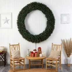 6ft. Clear LED Lights Flocked Artificial Christmas Wreath With Pinecones & Berries -Michaels Store D478998S 7