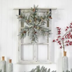 30" Pre-Lit Flocked Snowflake Artificial Dunhill Fir Wreath With Pinecones -Michaels Store D478999S 4