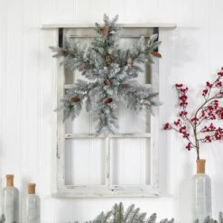 30" Pre-Lit Flocked Snowflake Artificial Dunhill Fir Wreath With Pinecones -Michaels Store D478999S 5