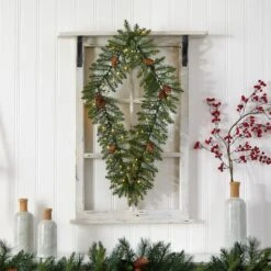 3ft. White LED Lights Holiday Geometric Christmas Diamond Wreath With Pinecones -Michaels Store D479002S 4