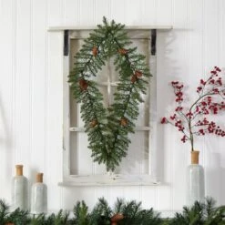 3ft. White LED Lights Holiday Geometric Christmas Diamond Wreath With Pinecones -Michaels Store D479002S 5