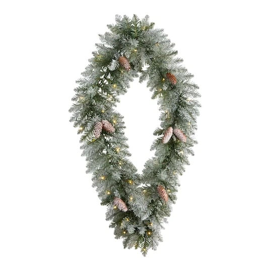 3ft. White LED Lights Geometric Diamond Christmas Frosted Wreath With Pinecones 2 3ft. White LED Lights Geometric Diamond Christmas Frosted Wreath With Pinecones - Image 2