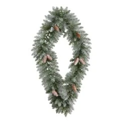 3ft. White LED Lights Geometric Diamond Christmas Frosted Wreath With Pinecones 13 3ft. White LED Lights Geometric Diamond Christmas Frosted Wreath With Pinecones -Michaels Store D479003S 3