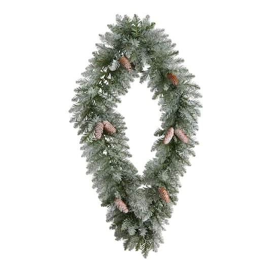 3ft. White LED Lights Geometric Diamond Christmas Frosted Wreath With Pinecones 4 3ft. White LED Lights Geometric Diamond Christmas Frosted Wreath With Pinecones - Image 4