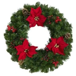 24" White LED Lights Poinsettia, Berry & Pinecone Artificial Wreath -Michaels Store D479004S 3