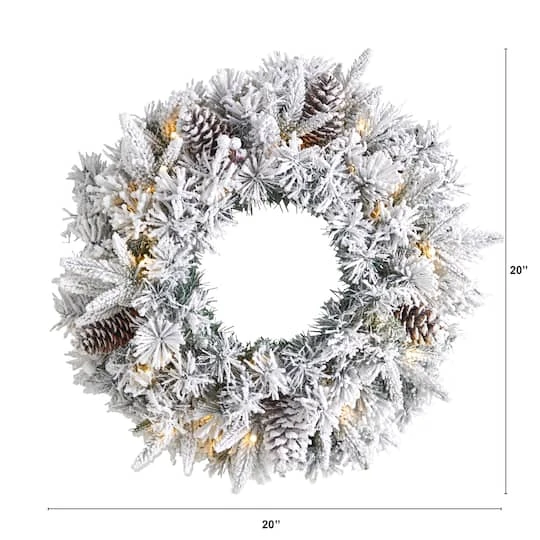 20" White LED Lights Flocked Artificial Christmas Wreath 3 20" White LED Lights Flocked Artificial Christmas Wreath - Image 3