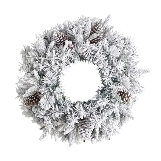 20" White LED Lights Flocked Artificial Christmas Wreath 4 20" White LED Lights Flocked Artificial Christmas Wreath - Image 4