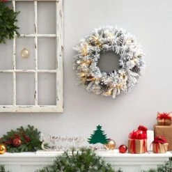 20" White LED Lights Flocked Artificial Christmas Wreath 12 20" White LED Lights Flocked Artificial Christmas Wreath -Michaels Store D479006S 4