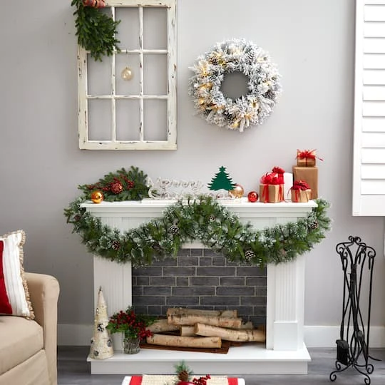 20" White LED Lights Flocked Artificial Christmas Wreath 7 20" White LED Lights Flocked Artificial Christmas Wreath - Image 7