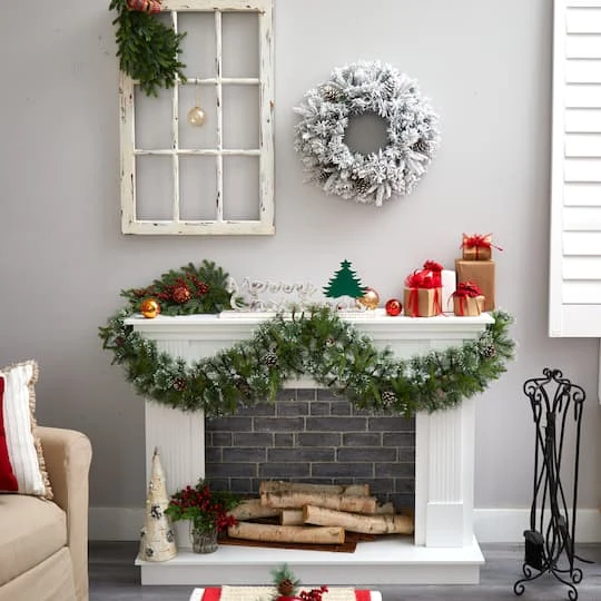 20" White LED Lights Flocked Artificial Christmas Wreath 8 20" White LED Lights Flocked Artificial Christmas Wreath - Image 8