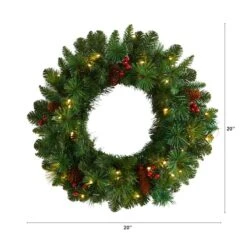 20" White LED Lights Frosted Pine Artificial Christmas Wreath With Pinecones & Berries -Michaels Store D479007S 2