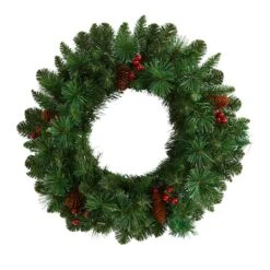 20" White LED Lights Frosted Pine Artificial Christmas Wreath With Pinecones & Berries -Michaels Store D479007S 3