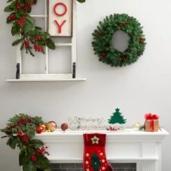 20" White LED Lights Frosted Pine Artificial Christmas Wreath With Pinecones & Berries -Michaels Store D479007S 5