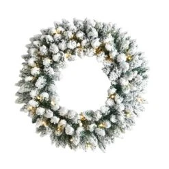24" White LED Lights Flocked Artificial Christmas Wreath