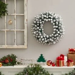 24" White LED Lights Flocked Artificial Christmas Wreath -Michaels Store D479008S 5