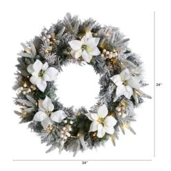 24" White LED Lights Flocked Poinsettia & Pine Artificial Christmas Wreath -Michaels Store D479011S 2