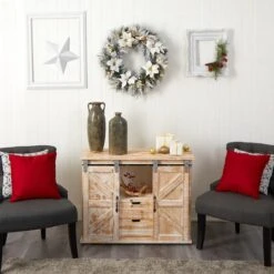 24" White LED Lights Flocked Poinsettia & Pine Artificial Christmas Wreath -Michaels Store D479011S 6