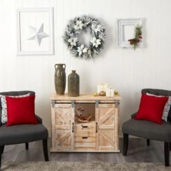 24" White LED Lights Flocked Poinsettia & Pine Artificial Christmas Wreath -Michaels Store D479011S 7