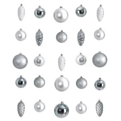 23ct. Silver Shatterproof Lux Christmas Ornament Set