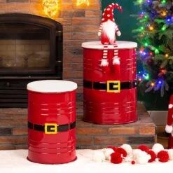 Glitzhome® Christmas Metal Santa Belt Storage Container Set -Michaels Store D479442S 2