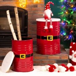 Glitzhome® Christmas Metal Santa Belt Storage Container Set -Michaels Store D479442S 3