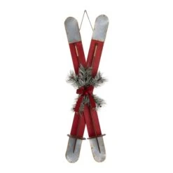 Glitzhome® 35" Red Wooden & Galvanized Ski Porch Décor