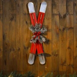 Glitzhome® 35" Red Wooden & Galvanized Ski Porch Décor -Michaels Store D479466S 4