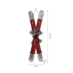 Glitzhome® 35" Red Wooden & Galvanized Ski Porch Décor -Michaels Store D479466S 5