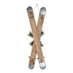 Glitzhome® 35" Red Wooden & Galvanized Ski Porch Décor -Michaels Store D479466S 8