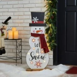 Glitzhome® 3ft. Lighted Wooden Christmas Snowman Porch Décor With Timer -Michaels Store D479473S 2
