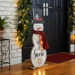 Glitzhome® 3ft. Lighted Wooden Christmas Snowman Porch Décor With Timer -Michaels Store D479473S 3