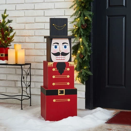 Glitzhome® 36" Wooden Block Nutcracker Porch Décor 3 Glitzhome® 36" Wooden Block Nutcracker Porch Décor - Image 3