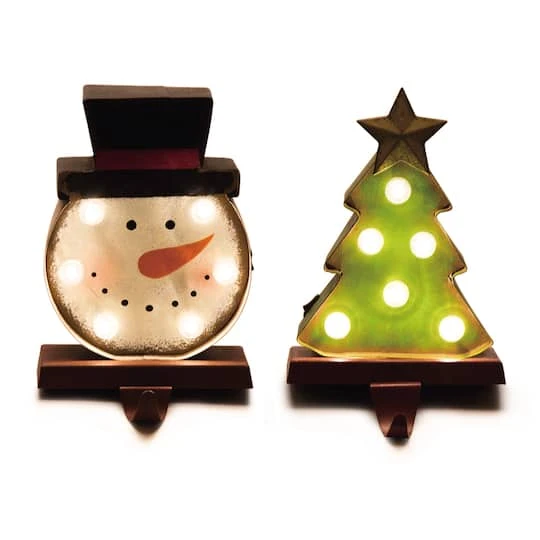 Glitzhome® 7" Marquee LED Snowman Head & Tree Stocking Holder Set 1 Glitzhome® 7" Marquee LED Snowman Head & Tree Stocking Holder Set