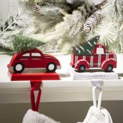 Glitzhome® Wooden & Metal Red Car & Truck Stocking Holder Set 10 Glitzhome® Wooden & Metal Red Car & Truck Stocking Holder Set -Michaels Store D479489S 2