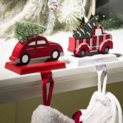 Glitzhome® Wooden & Metal Red Car & Truck Stocking Holder Set 11 Glitzhome® Wooden & Metal Red Car & Truck Stocking Holder Set -Michaels Store D479489S 3