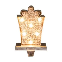 Glitzhome® 8" Marquee LED Gift Box Wooden & Metal Stocking Holder Set -Michaels Store D479490S 4