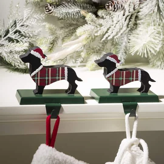 Glitzhome® 6" Wooden & Metal Dachshund Stocking Holder 3 Glitzhome® 6" Wooden & Metal Dachshund Stocking Holder - Image 3