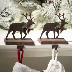 Glitzhome 7" Wooden & Metal Reindeer Stocking Holder -Michaels Store D479495S 2