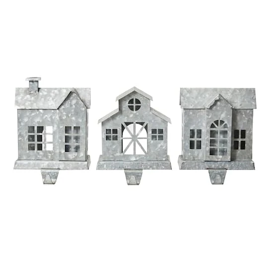 Glitzhome® 7" Galvanized House Stocking Holder Set 1 Glitzhome® 7" Galvanized House Stocking Holder Set