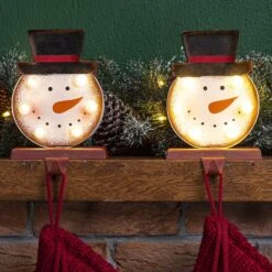 Glitzhome® 7" Marquee LED Snowman Head Stocking Holder Set -Michaels Store D479503S 2