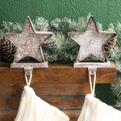 Glitzhome® 8" Marquee LED Star Wooden & Metal Stocking Holder Set -Michaels Store D479504S 3