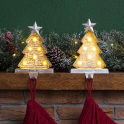 Glitzhome® 8" Marquee LED Wooden & Metal Christmas Tree Stocking Holder Set -Michaels Store D479507S 2