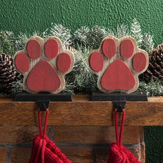 Glitzhome® Paw Print Christmas Stocking Holder Set 3 Glitzhome® Paw Print Christmas Stocking Holder Set - Image 3