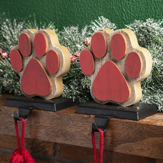 Glitzhome® Paw Print Christmas Stocking Holder Set 4 Glitzhome® Paw Print Christmas Stocking Holder Set - Image 4