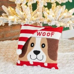 Glitzhome® Hooked 3D Woof Throw Pillow -Michaels Store D479537S 2
