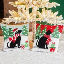 Glitzhome® Hooked Christmas Dog & Cat Throw Pillow Set 11 Glitzhome® Hooked Christmas Dog & Cat Throw Pillow Set -Michaels Store D479539S 2