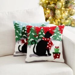 Glitzhome® Hooked Christmas Dog & Cat Throw Pillow Set 12 Glitzhome® Hooked Christmas Dog & Cat Throw Pillow Set -Michaels Store D479539S 3