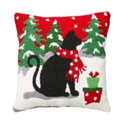 Glitzhome® Hooked Christmas Cat Throw Pillow