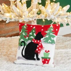 Glitzhome® Hooked Christmas Cat Throw Pillow -Michaels Store D479540S 2